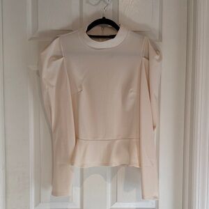 NWT Express Cream Peplum Long Sleeve Blouse Size M Structured Top